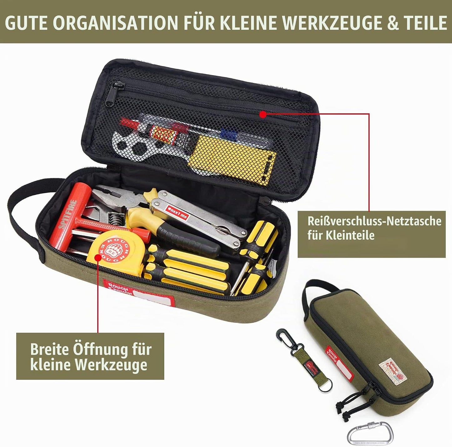 Kabel- und Werkzeug-Organizer Tasche mit Reissverschluss, Armee-grün