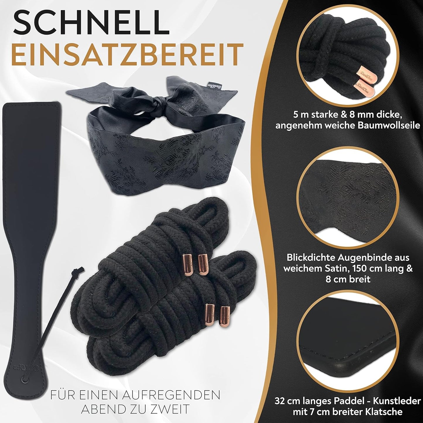 5-teiliges BDSM Bondage-Set mit Augenmaske, Ballknebel, Paddel & Bondage-Seil