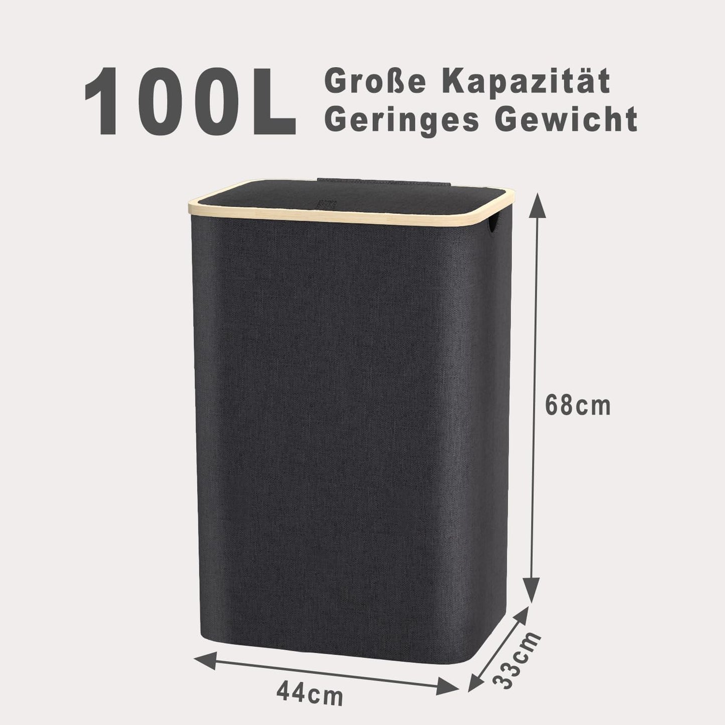 Wäschekorb mit Deckel, Schwarz-100l