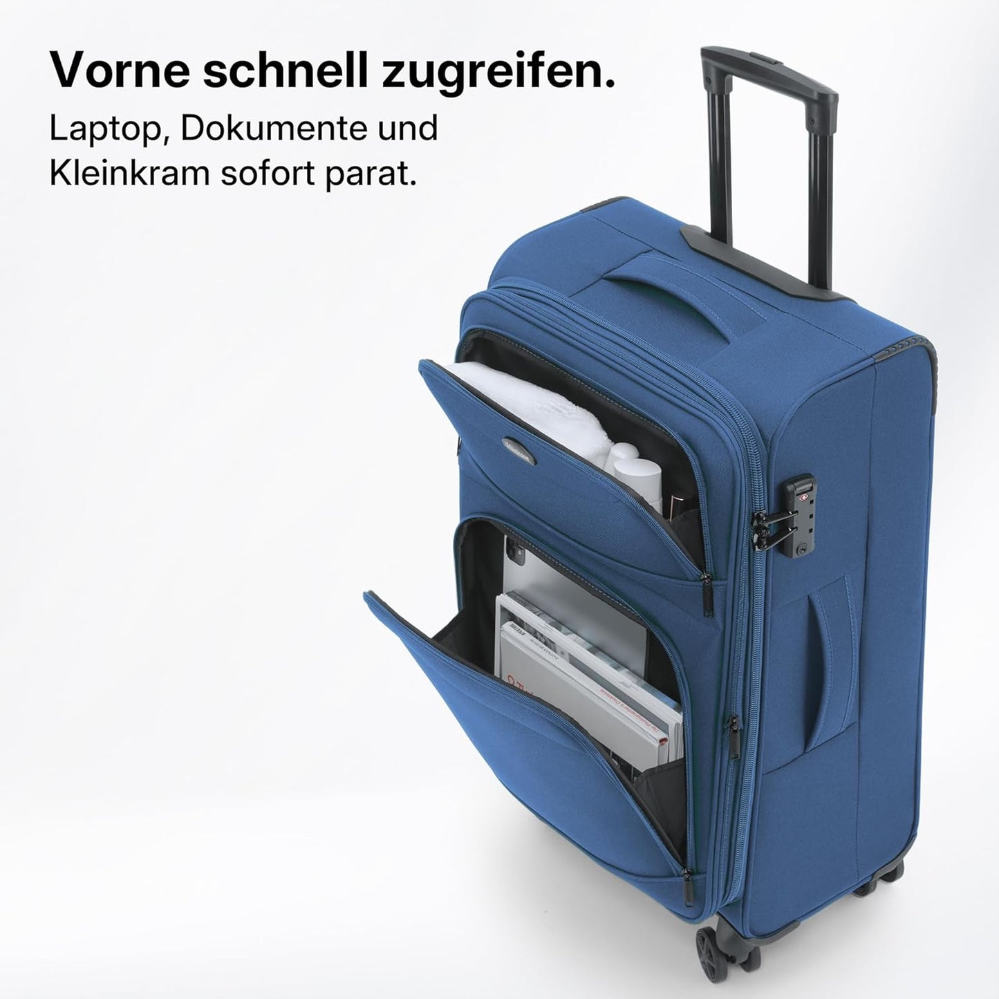 Erweiterbarer Stoffkoffer, Dunkelblau Koffer M (55 cm) erweiterbar
