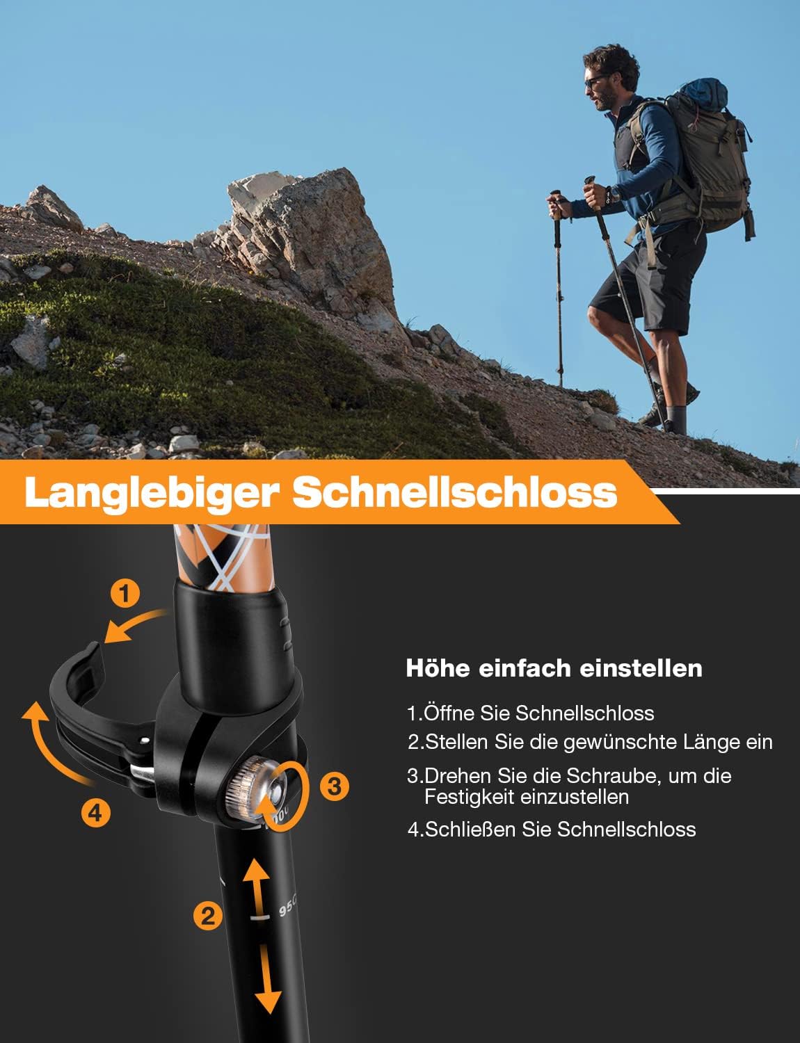 Nordic Walking Stöcke, verstellbar 65-135cm