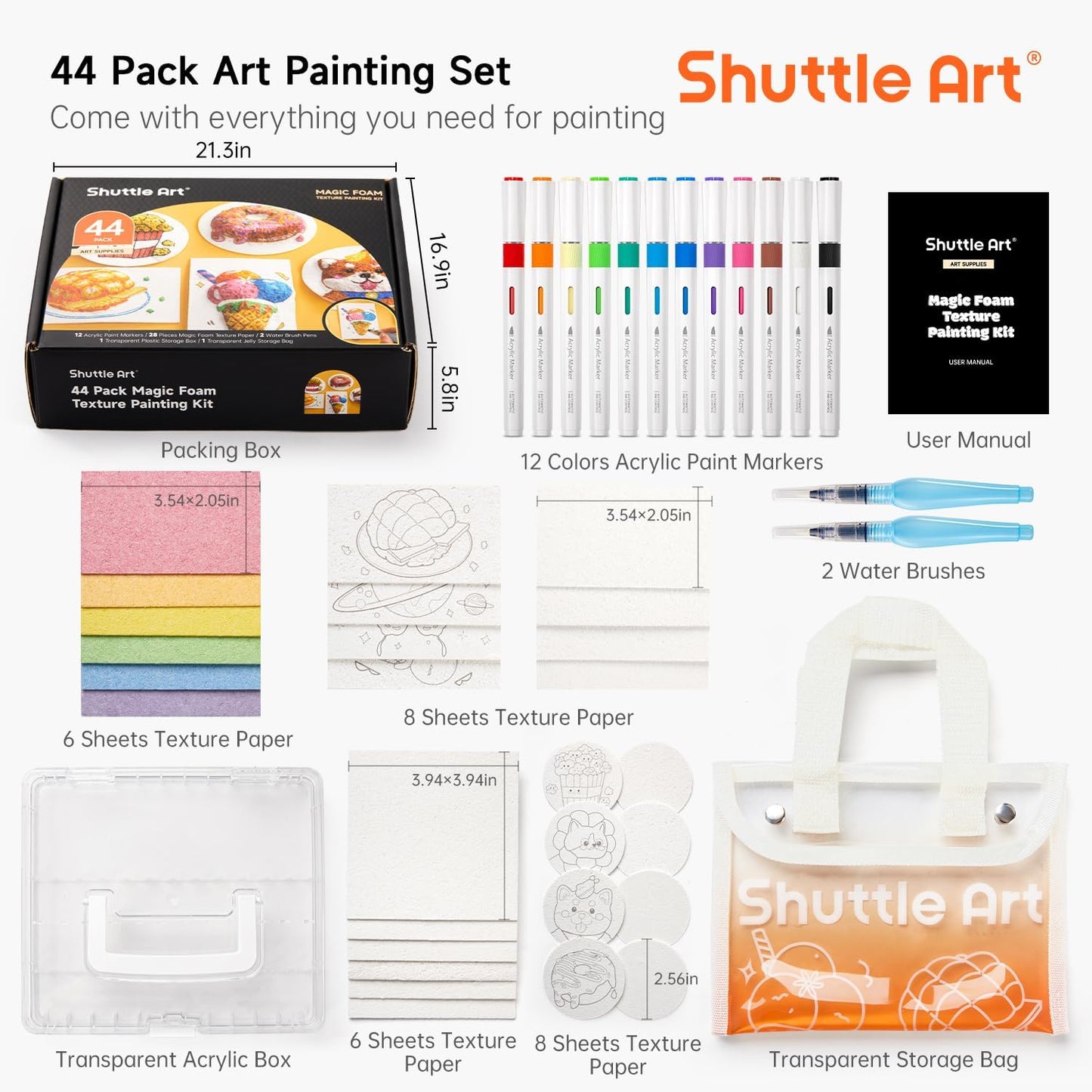 44-teiliges Magic Puffy Paint Set, 28 Malpapier + 12 Acrylmarker