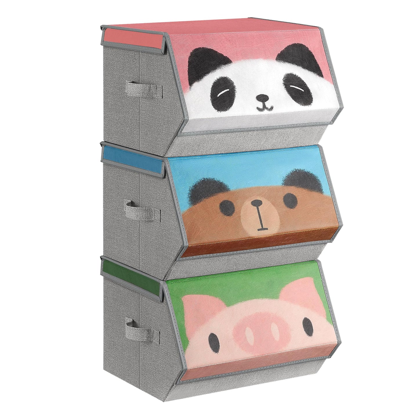 Faltbare Aufbewahrungsboxen mit Tiermotiven, 3er-Set, Panda-, Bär-, Schwein-Motive