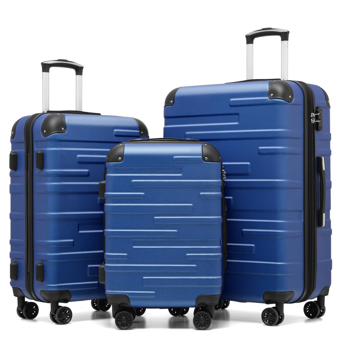 Hartschalen-Reisekoffer-Set (3-tlg.) mit TSA-Schloss und 4 Rollen, Navy Blau Koffer-Set