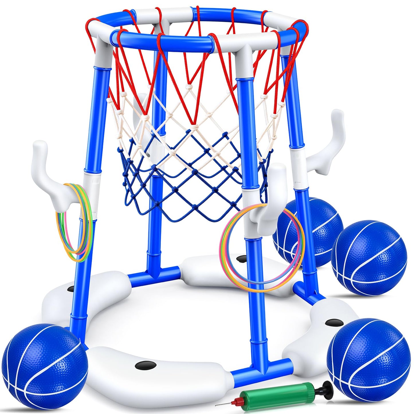 Pool-Basketballkorb-Set mit 4 Bällen und 12 Ringen