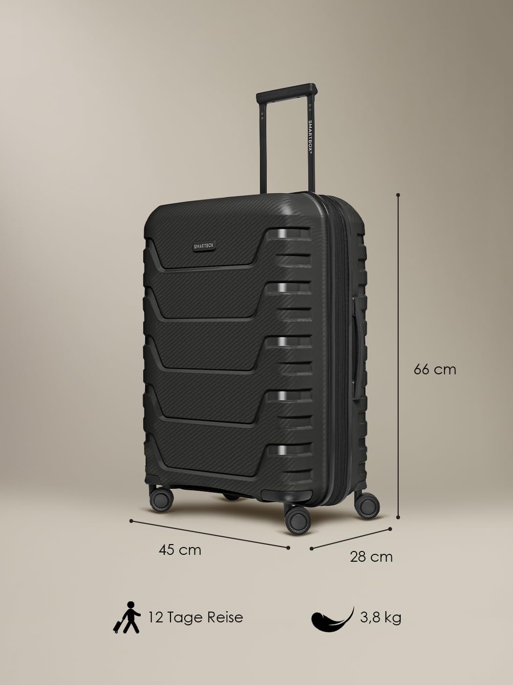 Edition 01 4 Rollen Trolley 66 cm mit Dehnfalte, Schwarz M+