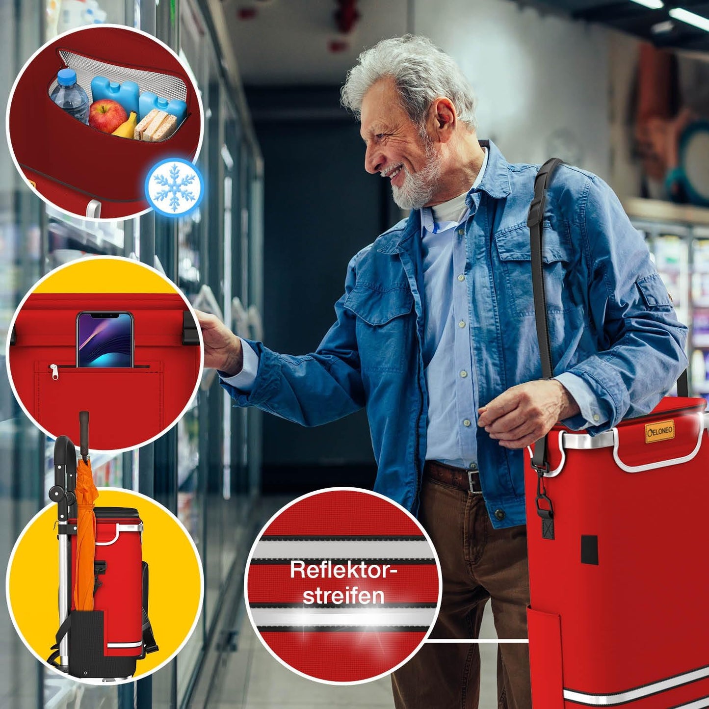 Einkaufstrolley mit Treppensteiger-Funktion, Treppensteiger-Trolley Rot