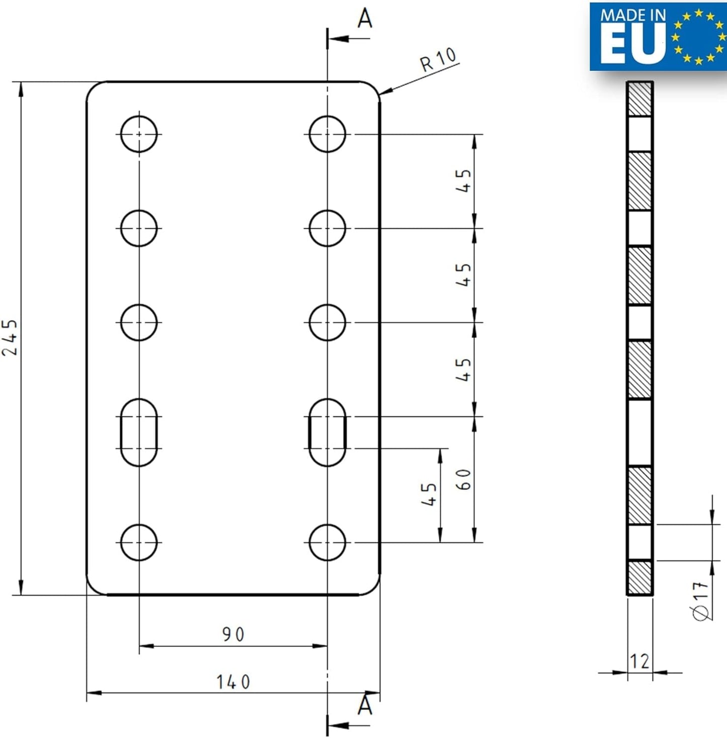 Adapterplatte zur Höhenverstellung für Anhängerkupplung, 5x45 mm ohne Schraubenset für 2 Loch 90mm AHK-Bock