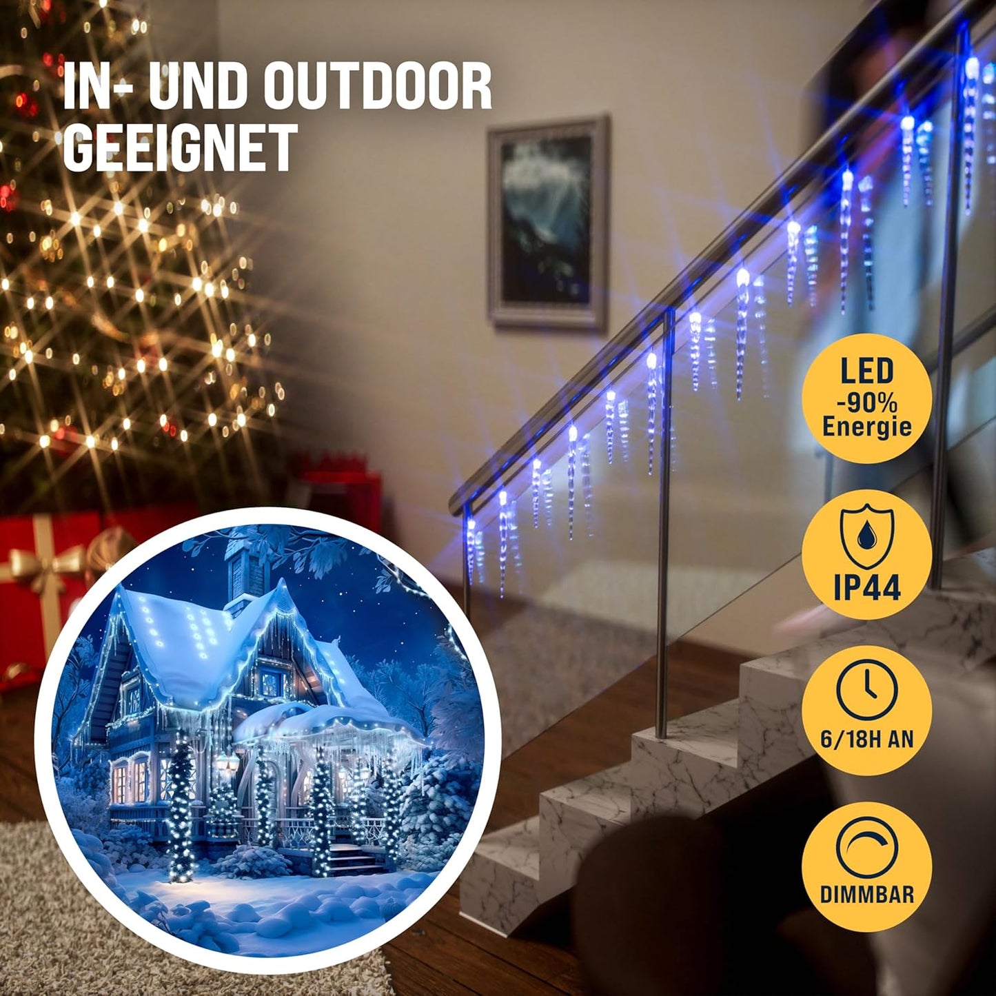 LED Eiszapfen-Lichterkette mit Fernbedienung, Blau 40 Zapfen