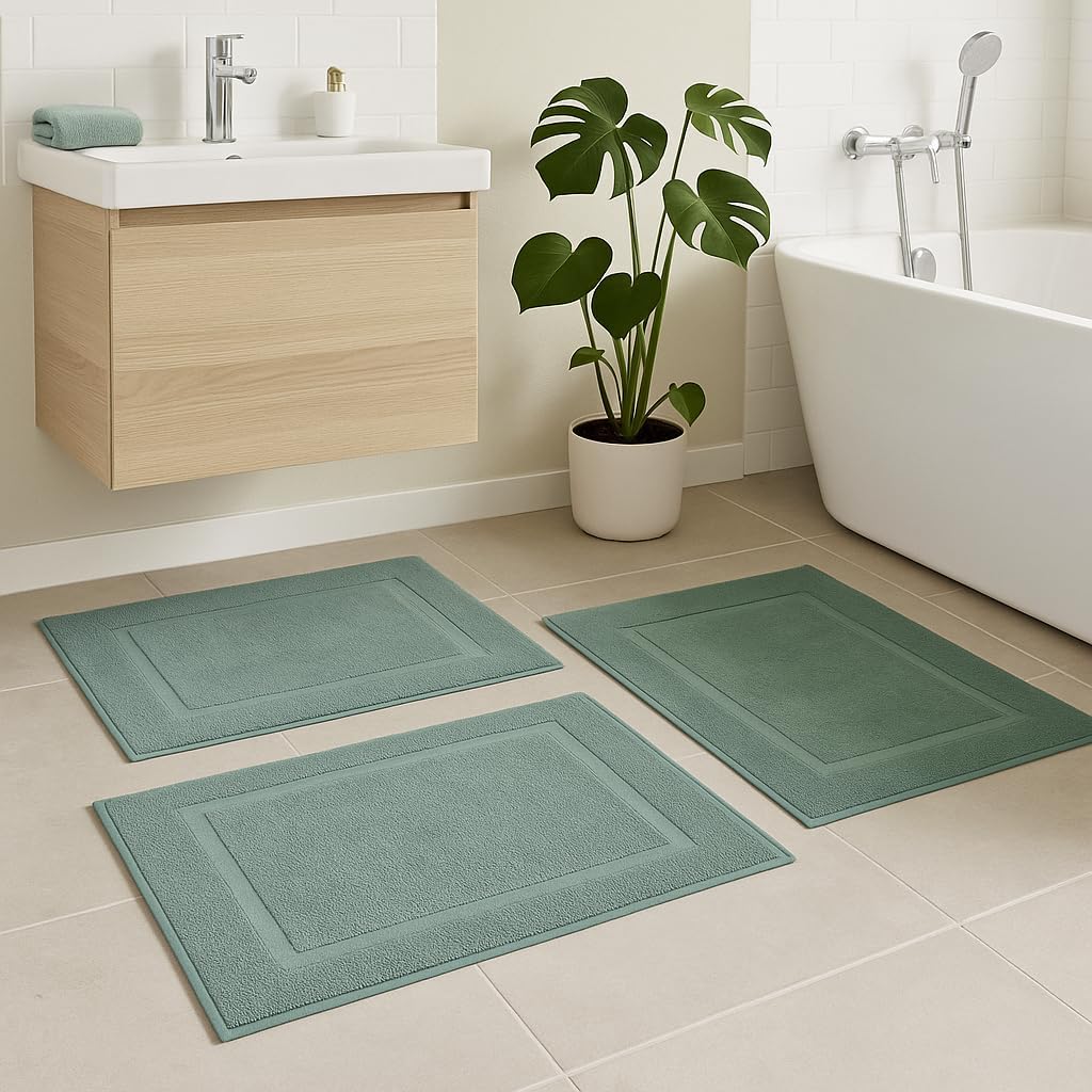 2er-Set Badematten, 50x70 cm, 2x Badvorleger Tannengrün