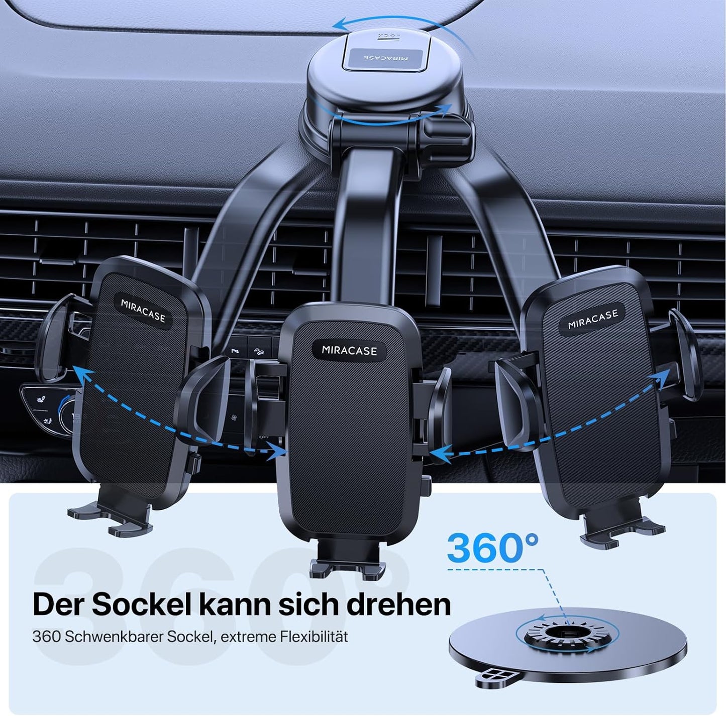 Handyhalterung Auto 360°, Saugnapf & Lüftung