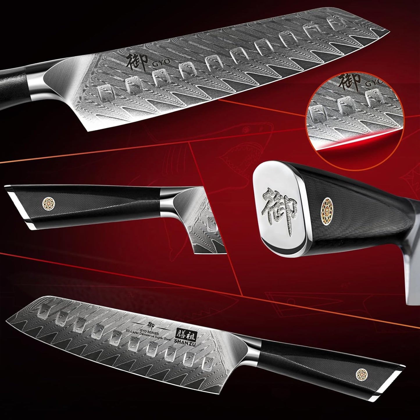 Messerblock, 7-teiliges Damastmesser Set