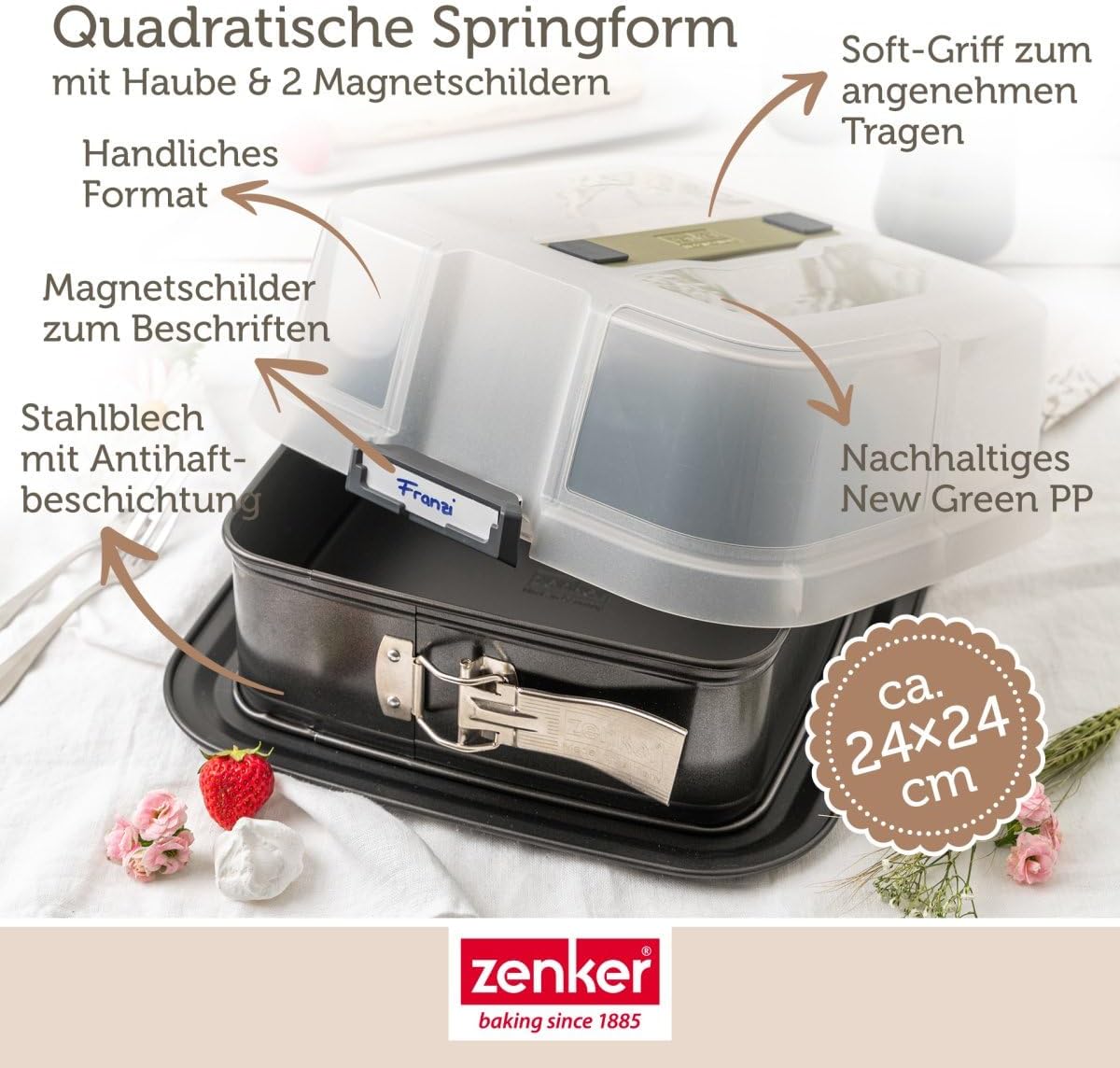 Springform 24x24 Bake,Click&Go, Quadratische Springform mit Haube