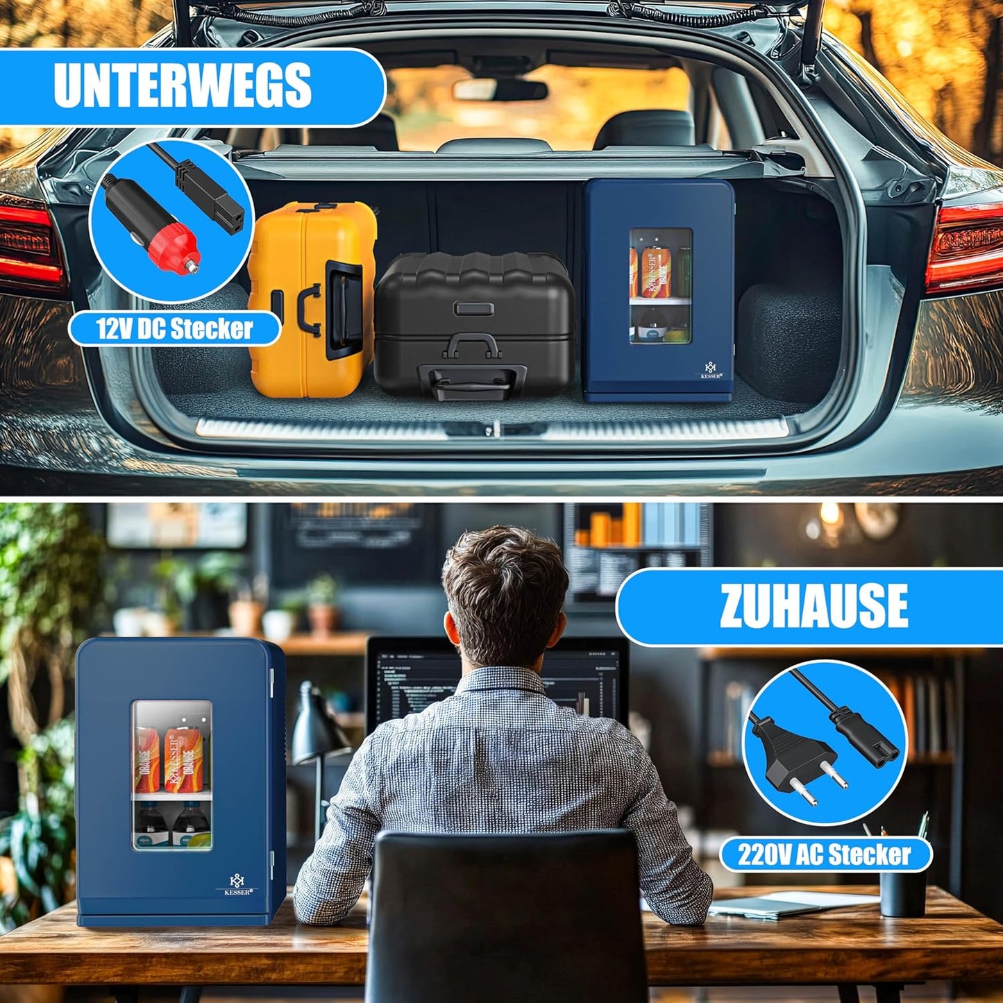 2in1 Mini Kühlschrank mit Kühl- und Heizfunktion, 15L Navyblau