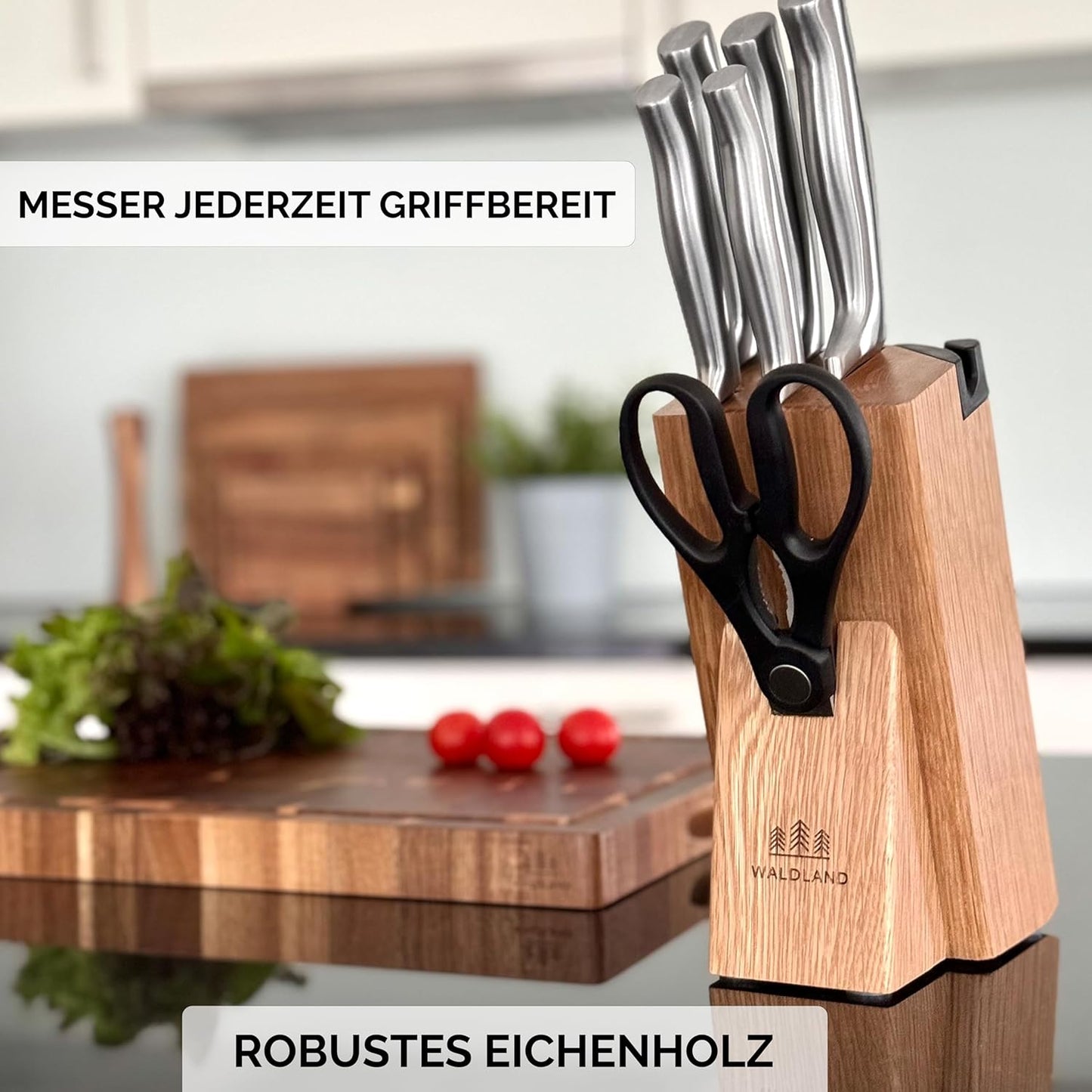7-teiliges Messerblock-Set, Eichenholz