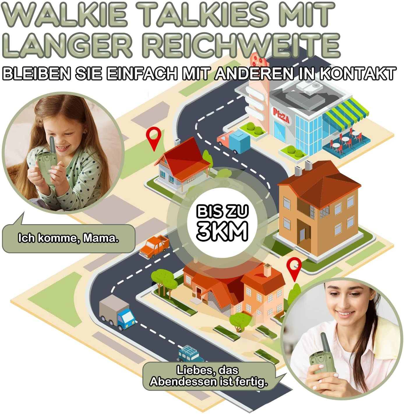 Wiederaufladbare Kinder-Walkie-Talkies 8 Kanäle, Armee Grün