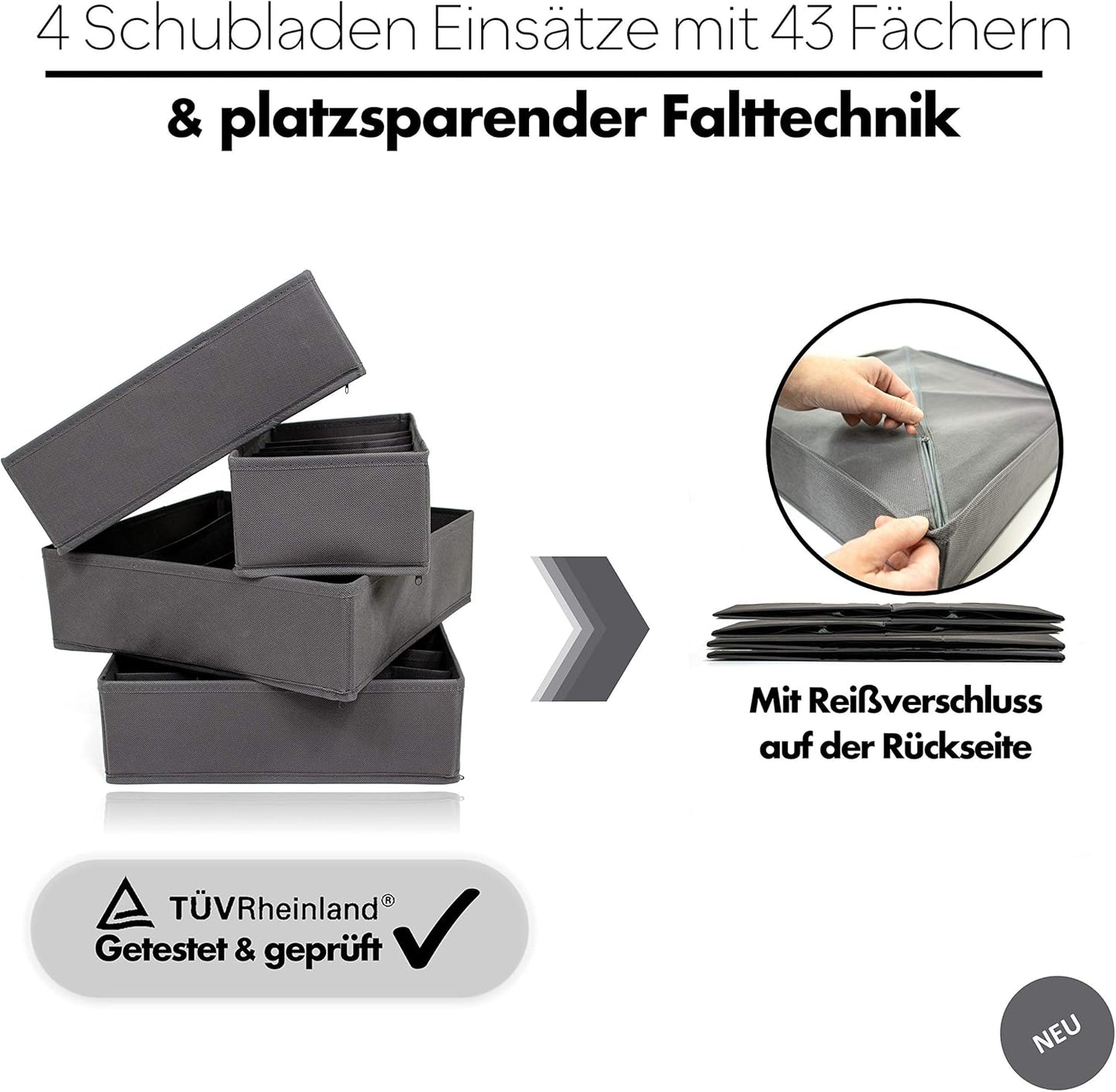 Kleiderschrank Hängeregal mit 4 Aufbewahrungsboxen, 1 X Hängeregal + 4 X Schubladenboxen