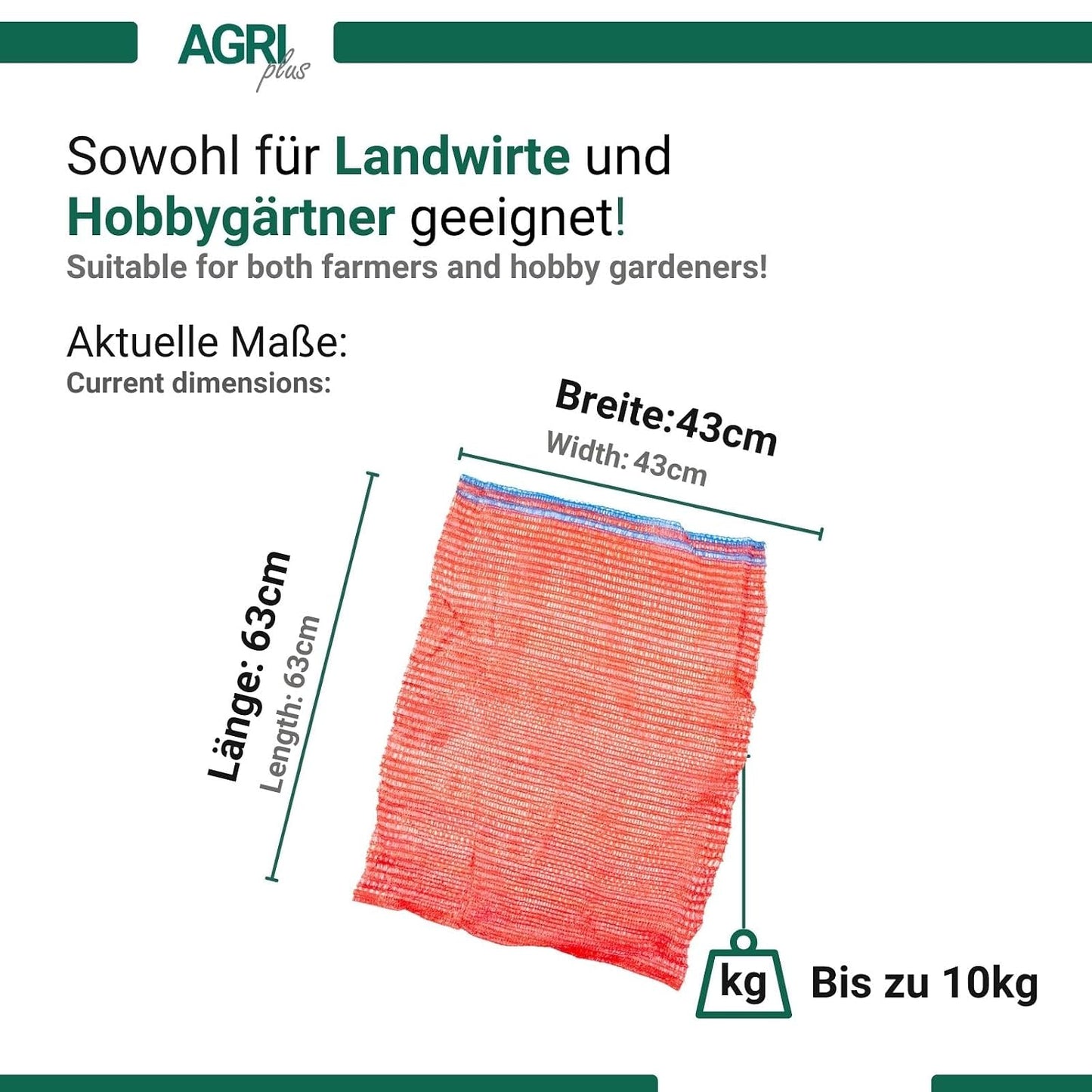 100er-Pack Gemüsesäcke mit Zugband, 10 kg - 43 x 63 cm Rot - mit Zugband