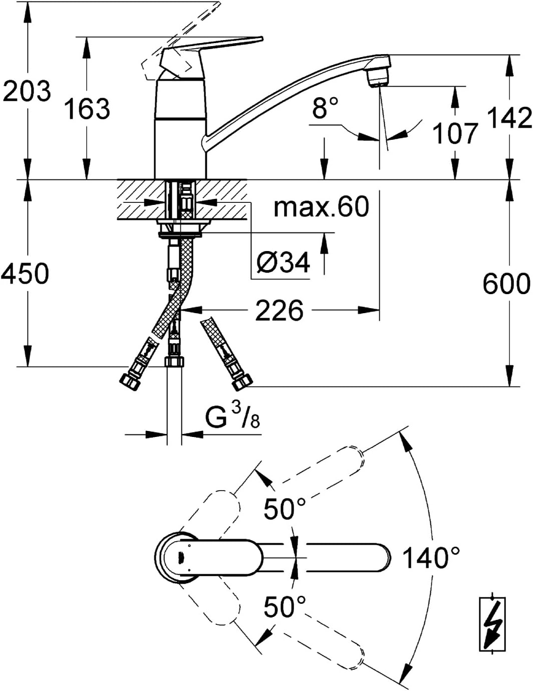 Eurosmart Cosmopolitan, flacher Auslauf Niederdruck Chrom