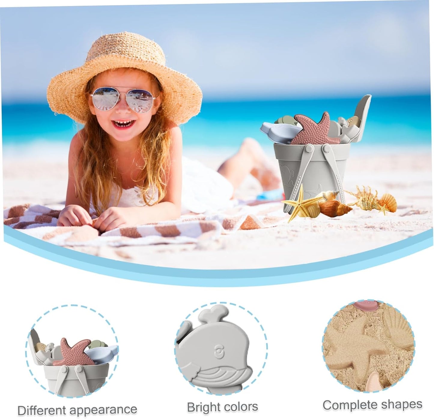 Silikon-Strandspielzeug-Set (8 Teile) für Kinder, Grau
