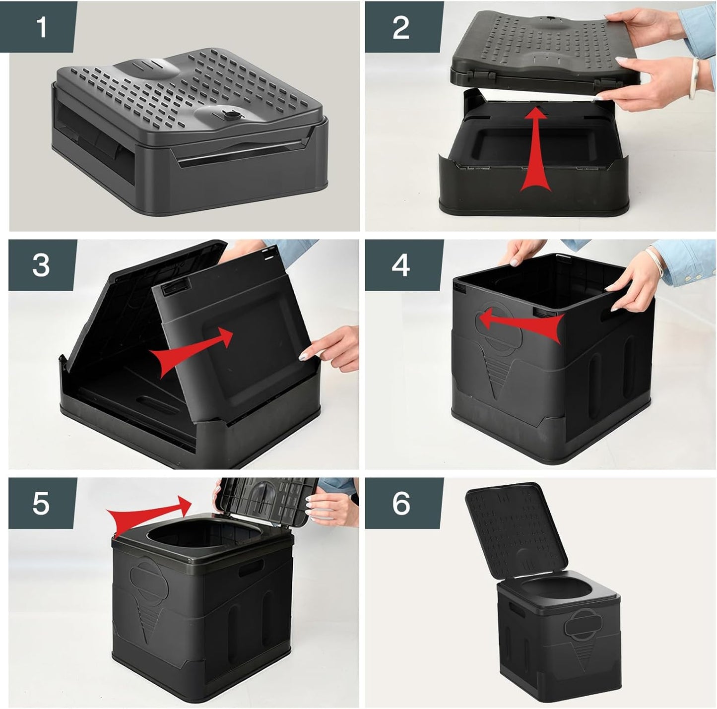 Klapptoiletten-Set mit Müllbeutel, Transporttasche & Toilettensitzpolster, Reines Schwarz