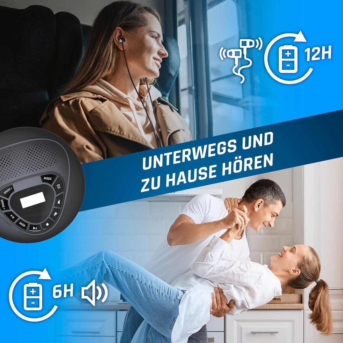 Tragbarer CD-Player mit Lautsprecher, Without Bluetooth
