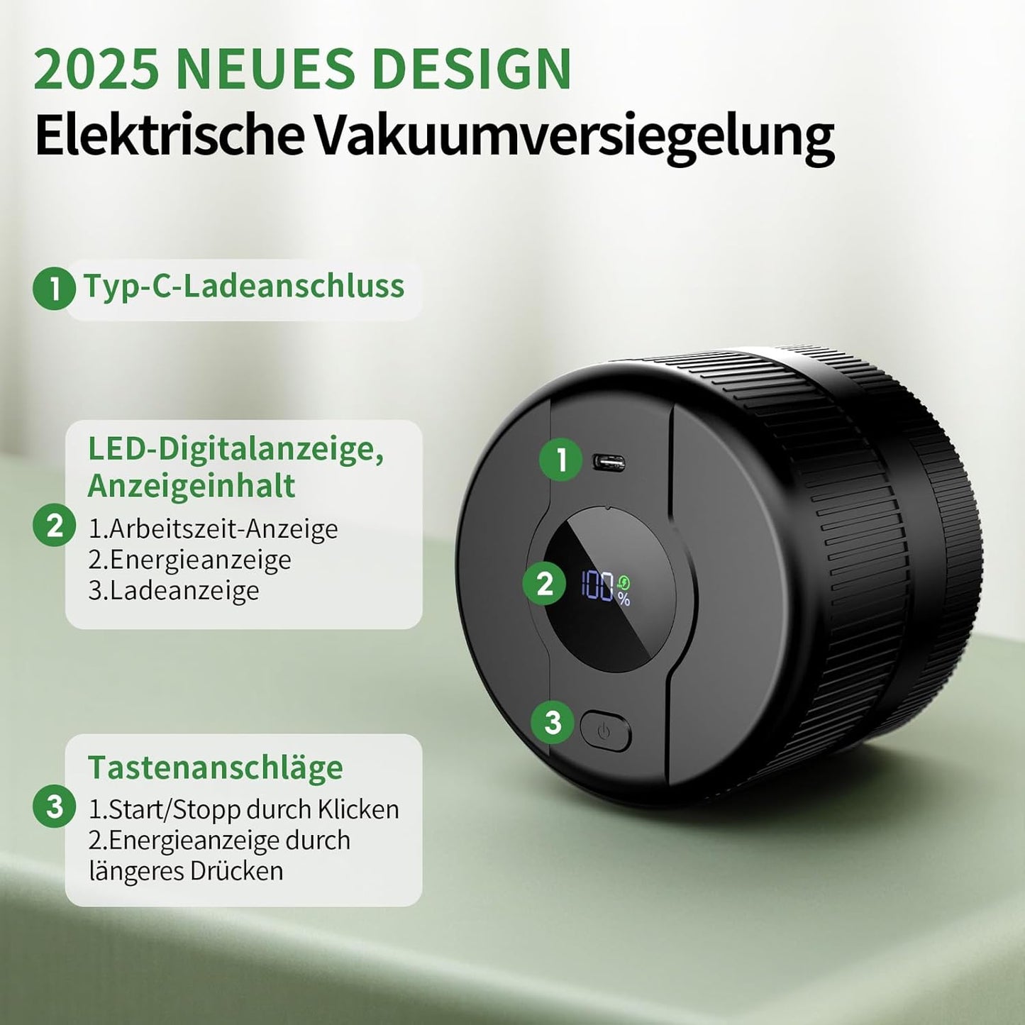 Elektrischer Vakuumierer für Einmachgläser, Schwarz