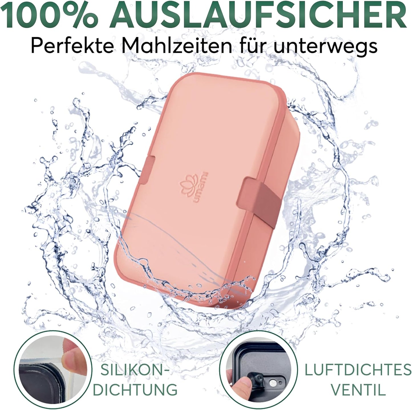 Auslaufsichere Bento Lunchbox mit Besteck & Fächern, Korallenrosa S - 900 ml