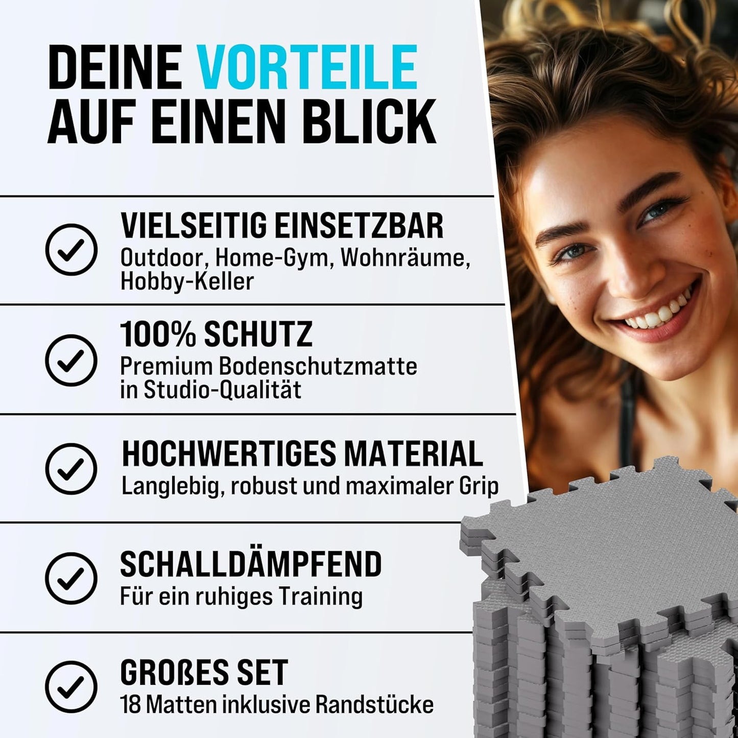 18-teiliges Bodenschutzmatten-Set, 18 Matten | 1,5 m² | Grau