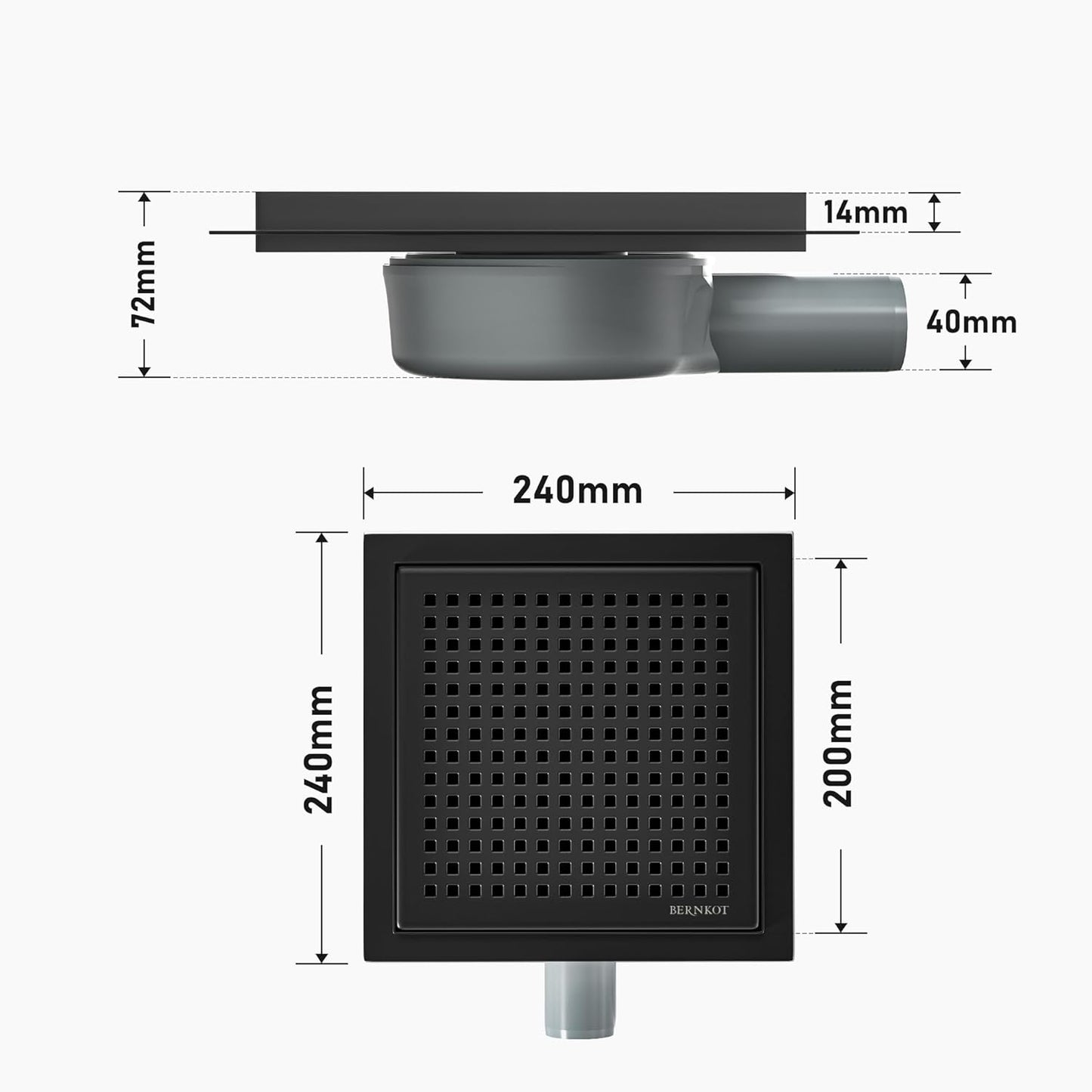 Duschrinne mit 360° Siphon und Geruchsstop, Schwarz 20cm