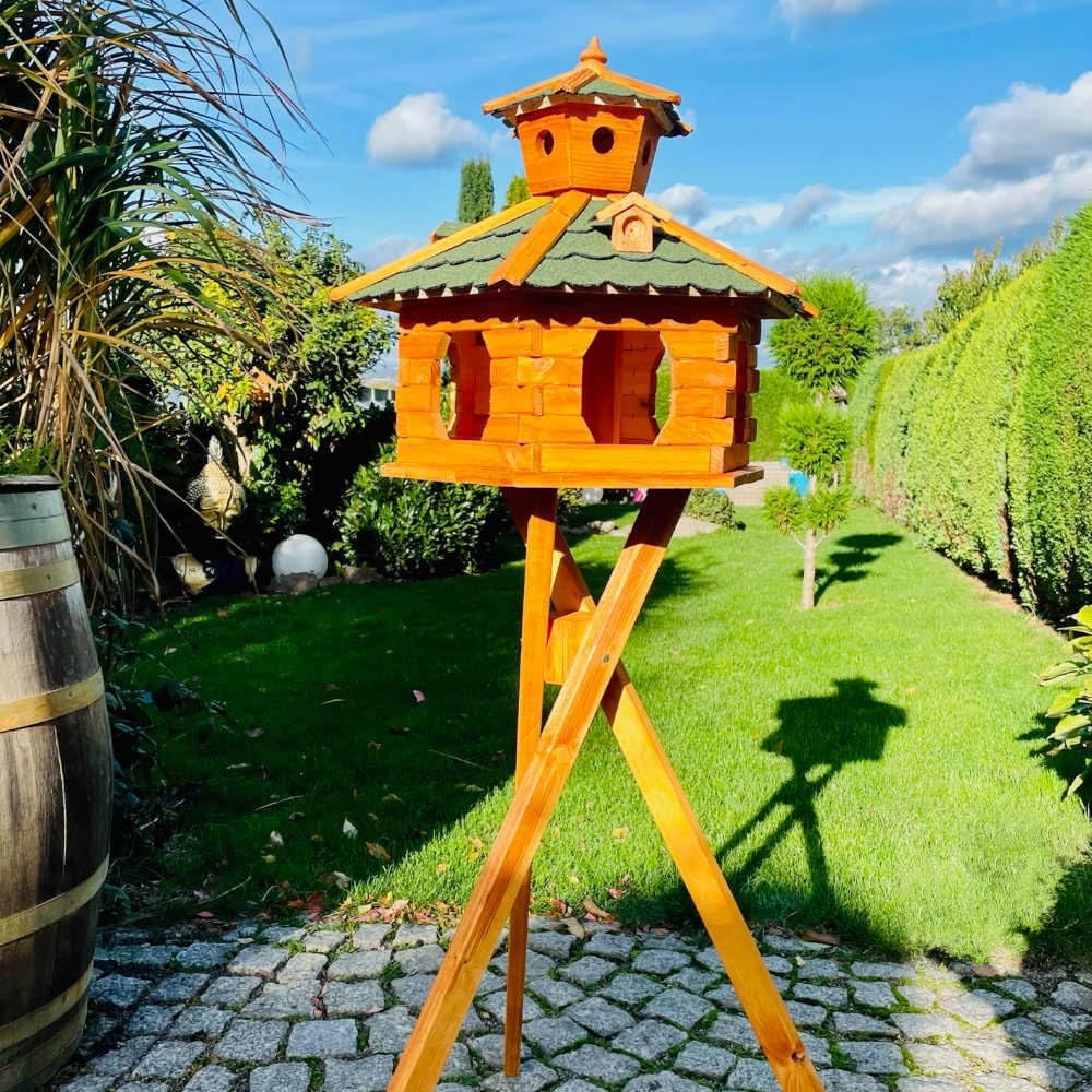 Sechseck Vogelhaus wetterfest XXL mit Ständer, Grösse XXL mit Ständer Grün - Braun