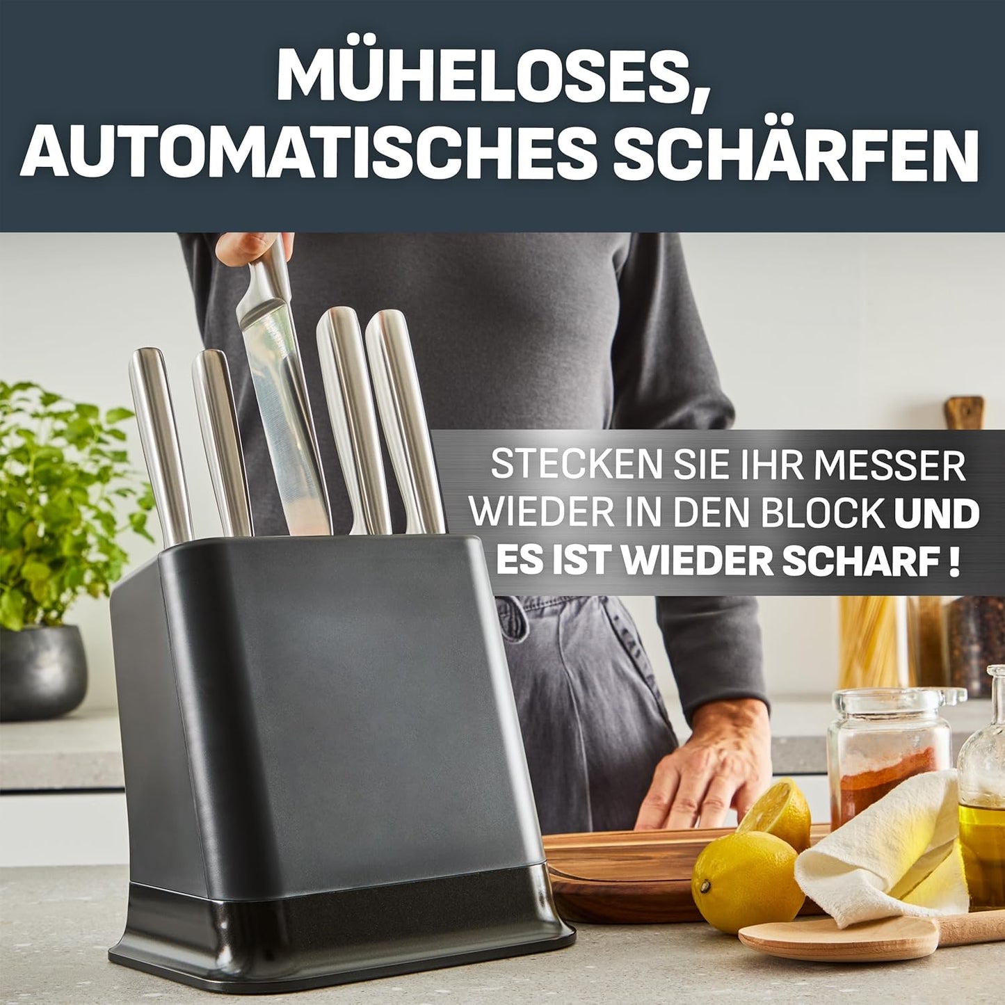 EverSharp Pro Messer-Set mit Schärfblock, 5-tlg. Messerblock Schwarz
