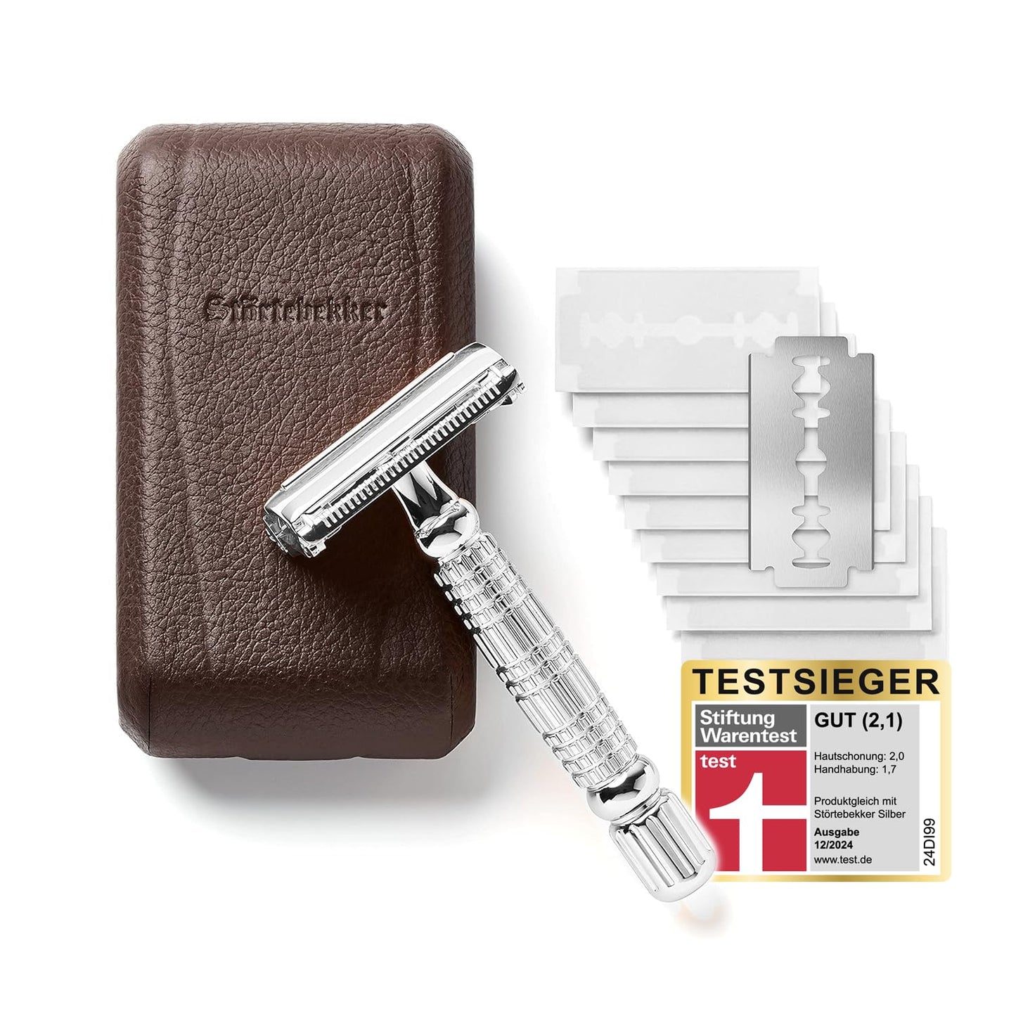 Rasierhobel Set mit Etui, Silber-Café