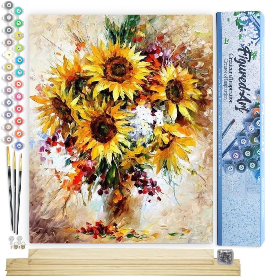 Malen nach Zahlen Set Sonnenblumen, Schöne Sonnenblumen 40x50cm Mit Keilrahmen (nicht gespannt)