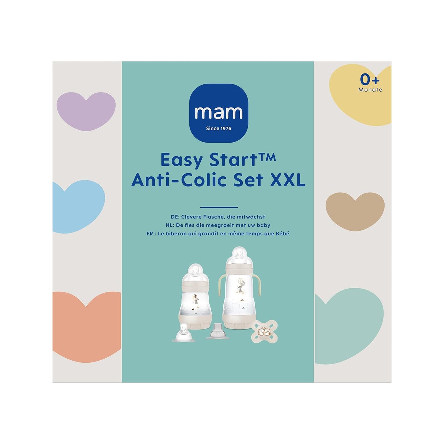 Anti-Colic Babyflaschen Set XXL mit Schnuller & Zubehör, Beige-cotton