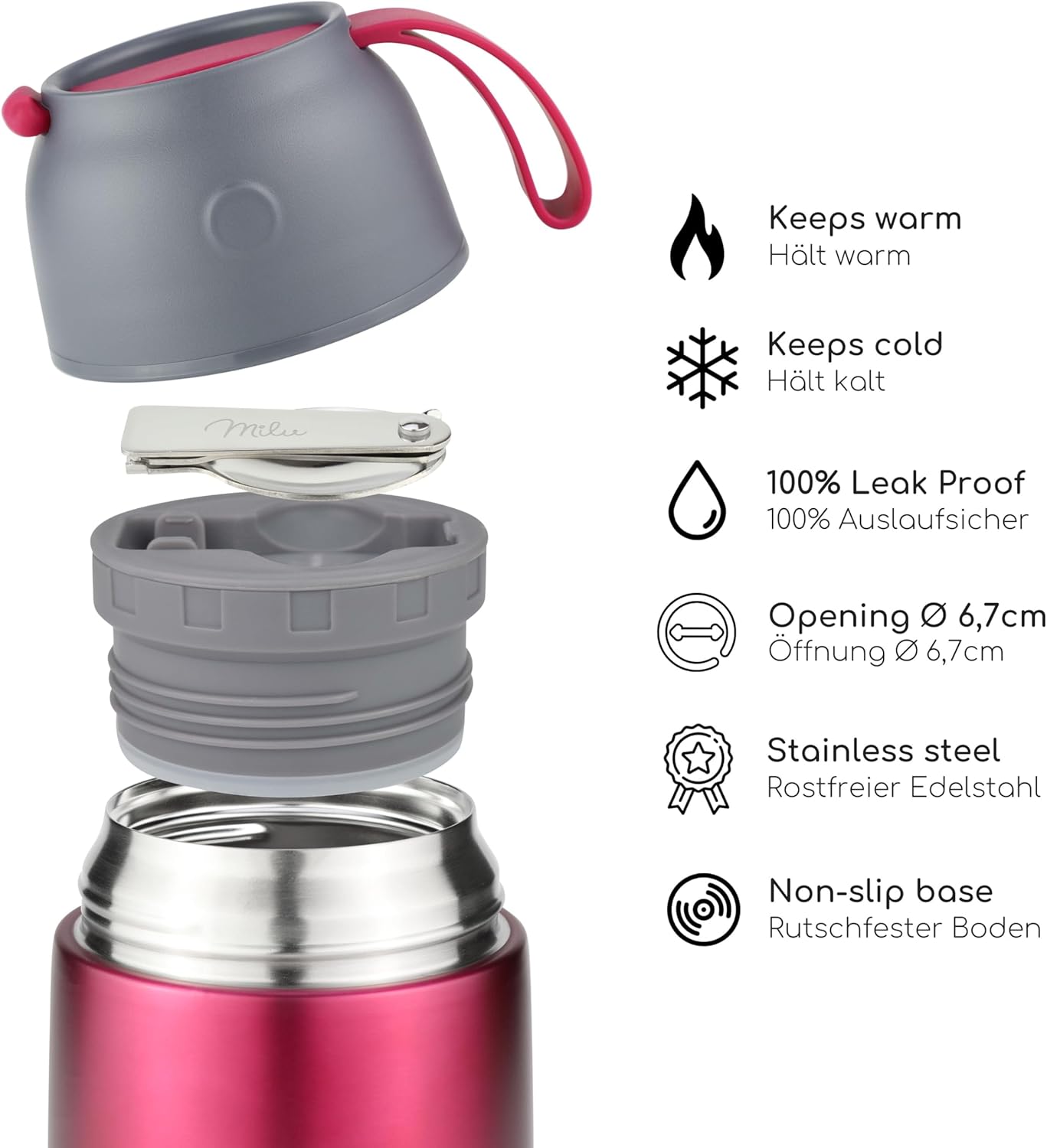 Thermobehälter für Essen mit Löffel, Berry 650 ml