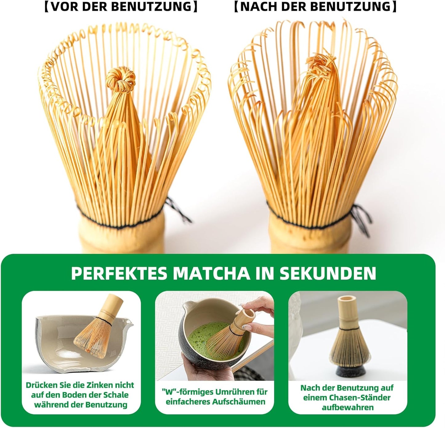 Matcha Tee-Zubereitungsset mit Schneebesen & Zubehör, Matte Töpferei--weiß