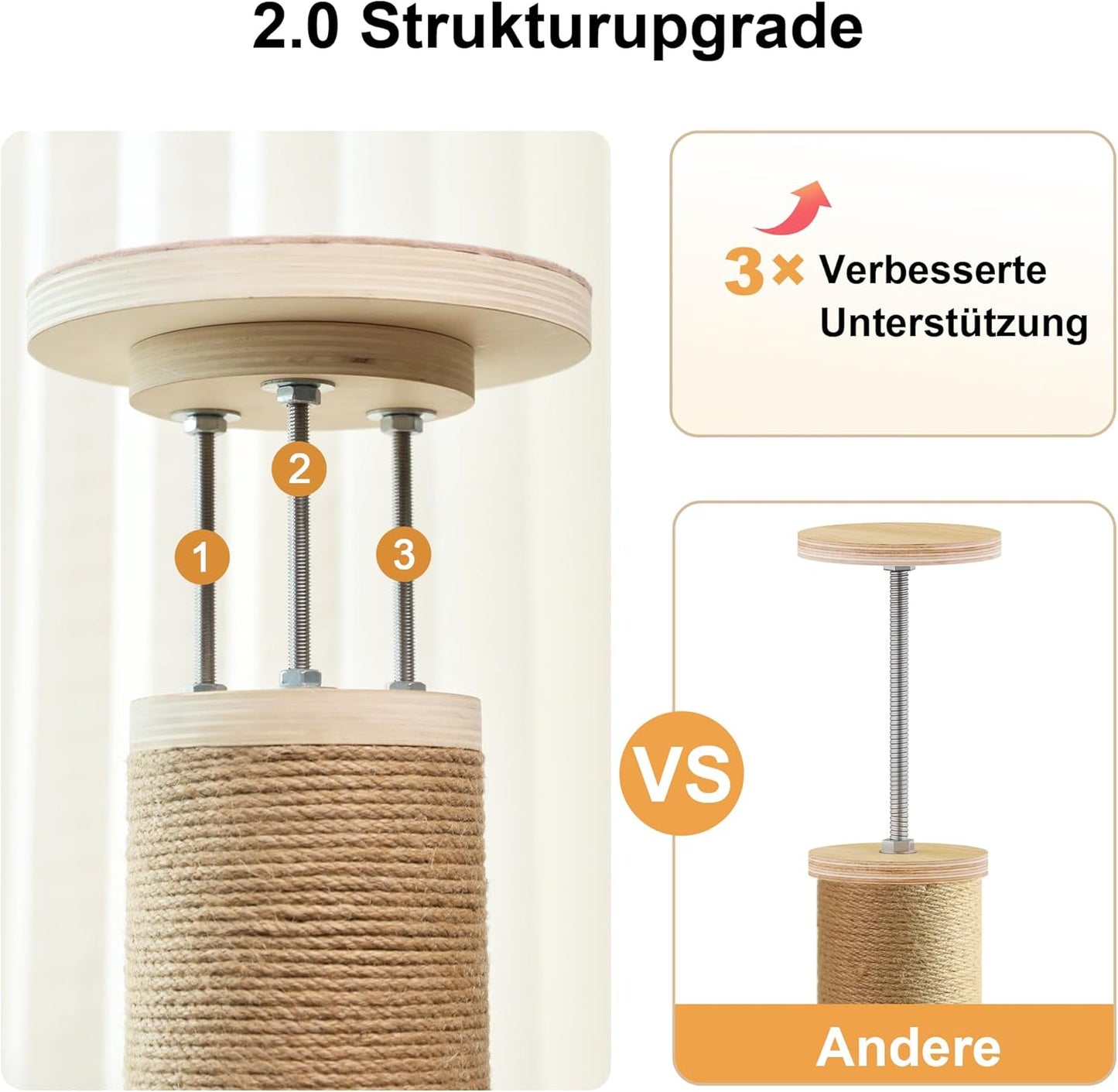 6-Etagen Kratzbaum mit Hängematte und Versteckzelt, höhenverstellbar, beige (282-305cm)