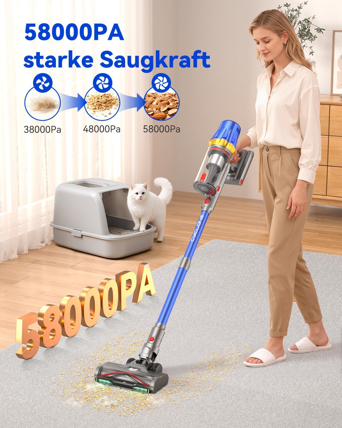 H9 Akkustaubsauger mit LED-Touchscreen, Blau