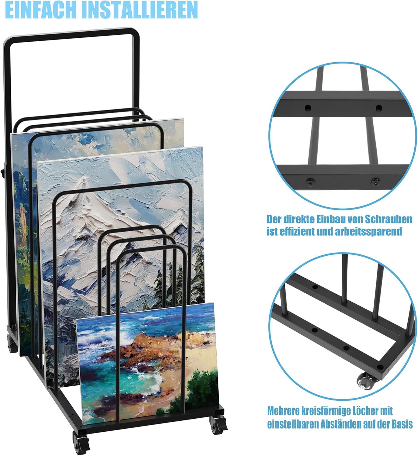 Kunst-Trockengestell mit Rollen und Bremse