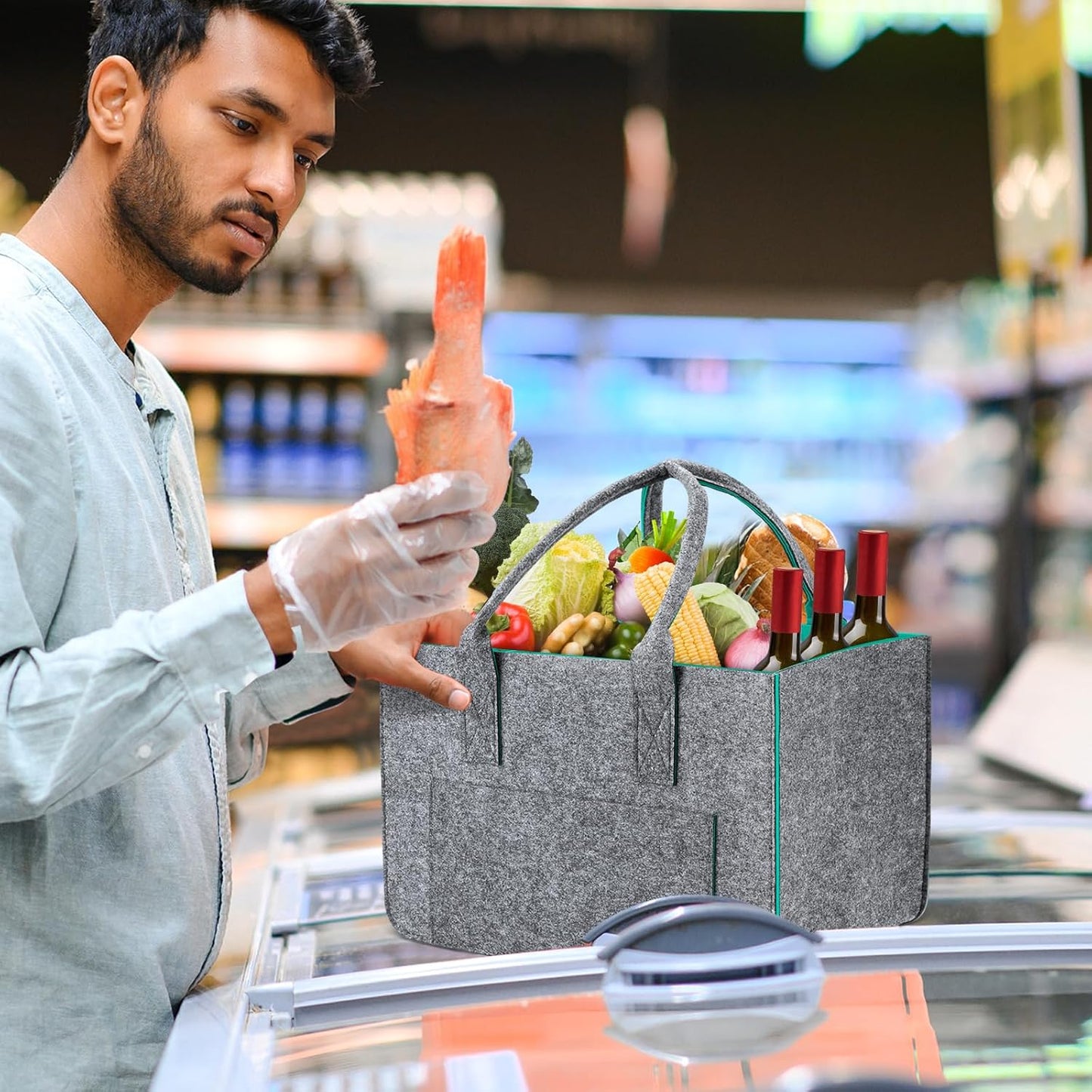 2er-Set Filztasche mit Fächern, Türkis/2 Stücke