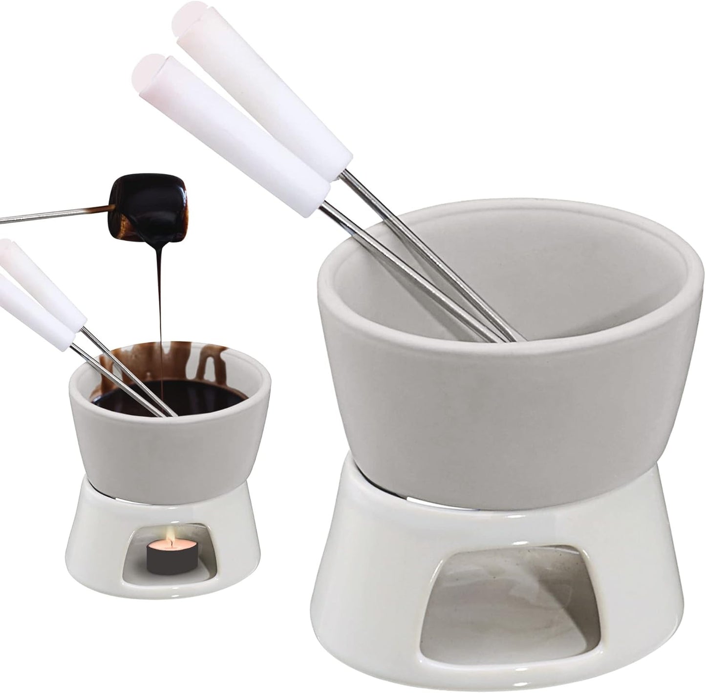 Keramik Schokofondue-Set mit Edelstahlgabeln (8 Sets), 8 X Schokofondue-set
