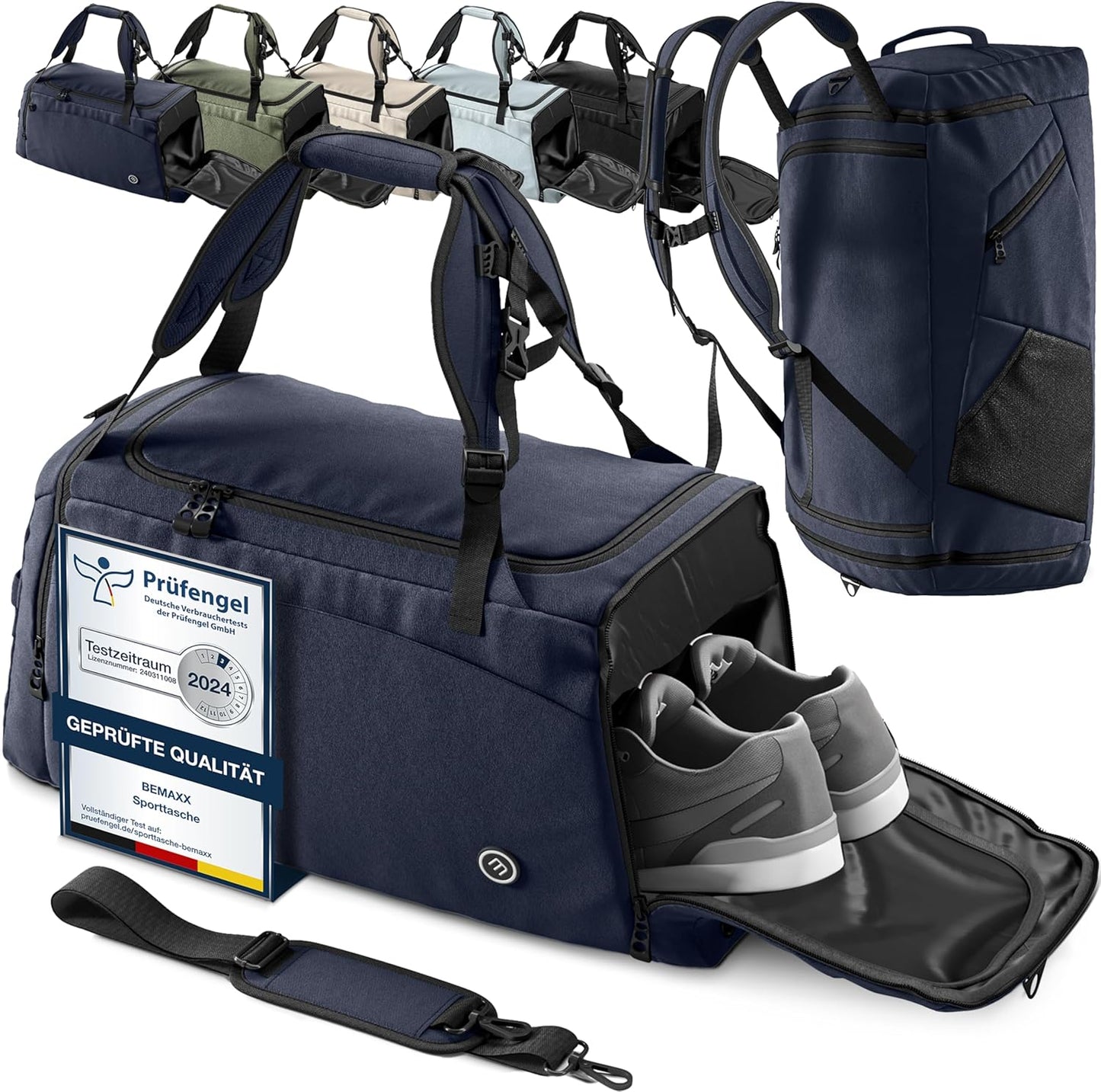 Sporttasche mit Rucksack- und Nassfachfunktion, 40 L Blau