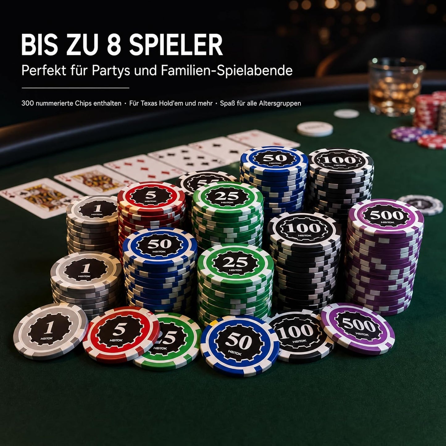 Poker Set im Alukoffer, 500 Chips mit Zahlen Alukoffer