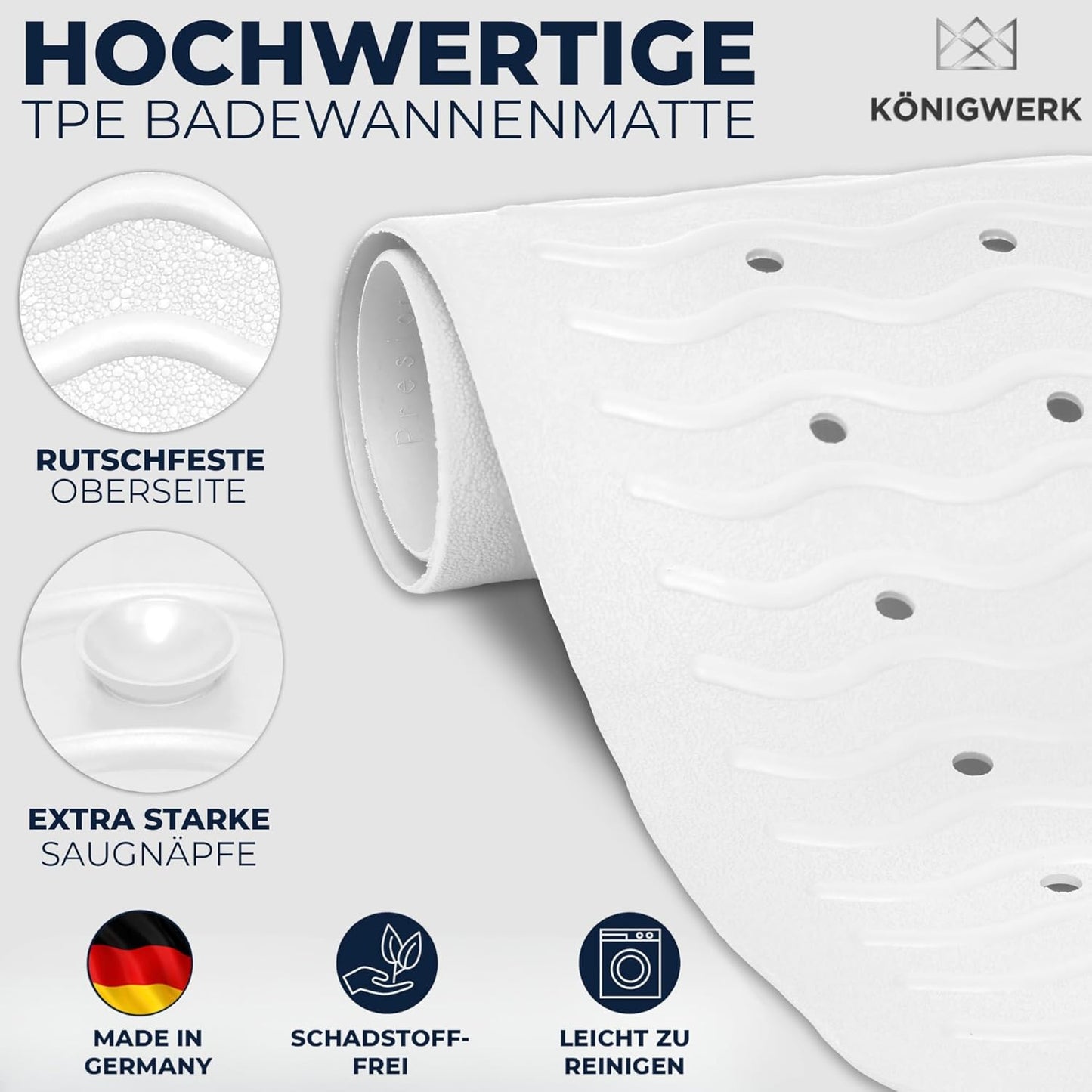 Rutschfeste Badewannenmatte, Weiß