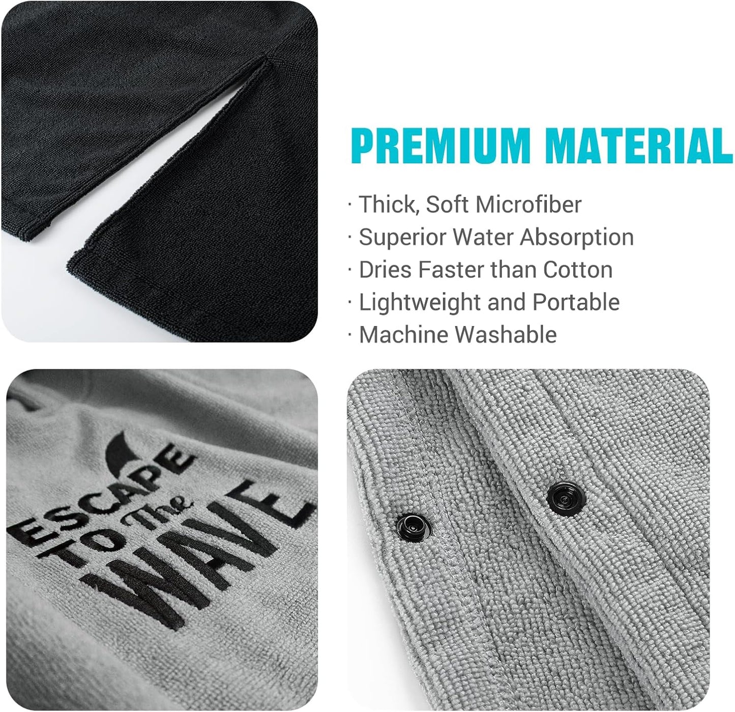 Badeponcho mit Kapuze, Grey Black