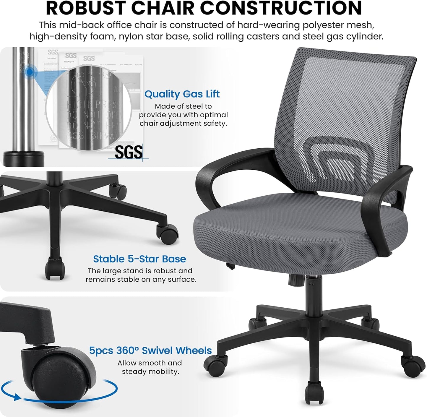 Ergonomischer Schreibtischstuhl, Dunkelgrau