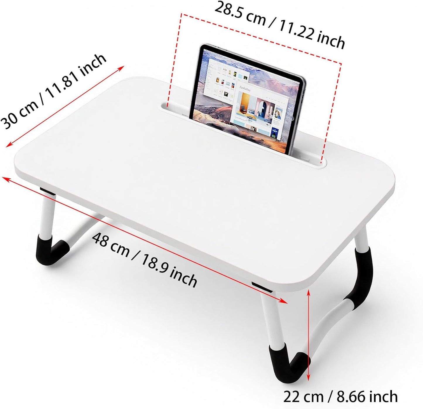 Klapptisch für Laptop und Frühstück mit Tablethalterung, White