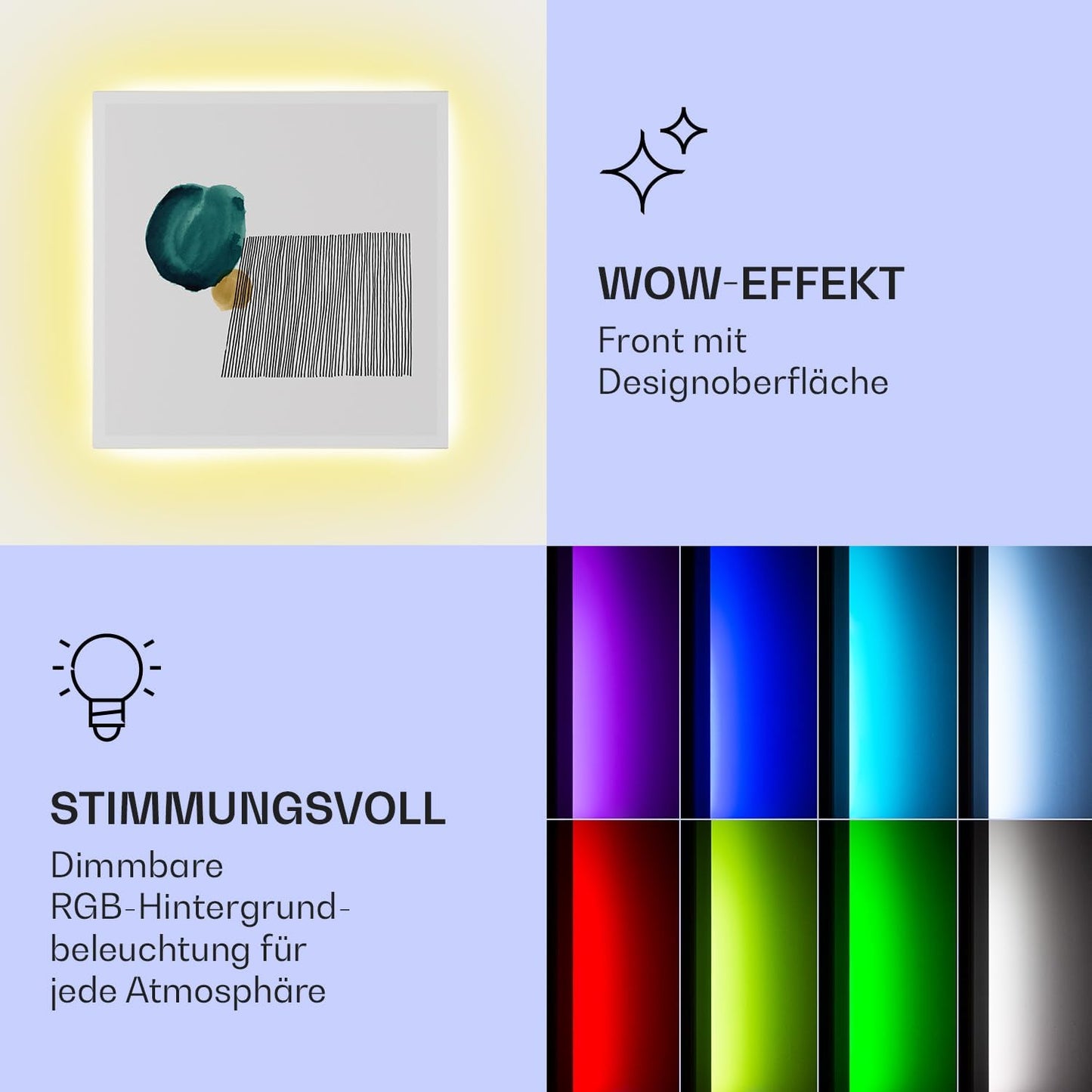 2-in-1 Infrarotheizung & Konvektor mit Thermostat, App-Steuerung, Hintergrundbeleuchtung, 0.5 Kilowatt (60 x 60 cm) Abstrakt