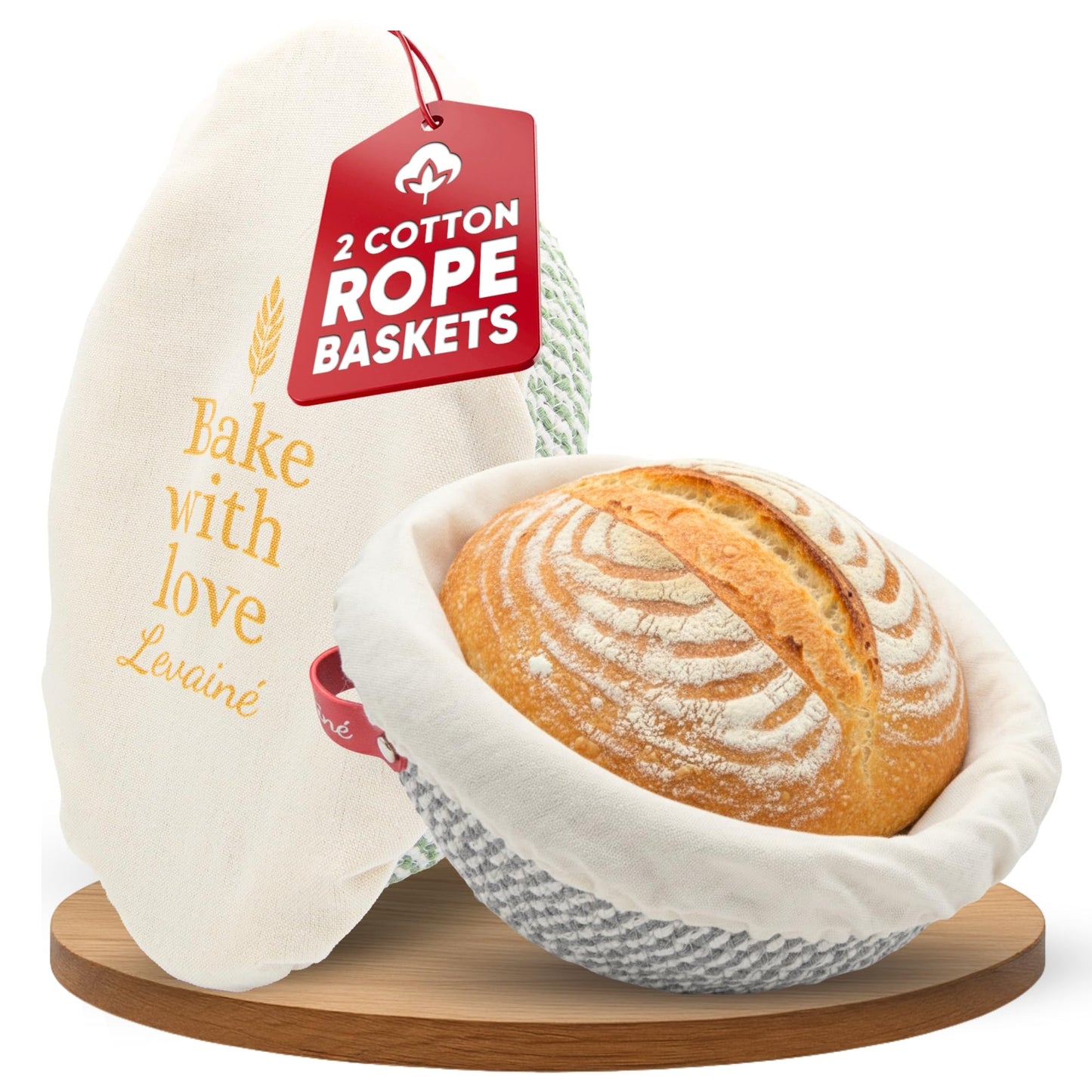 Gärkörbchen-Set für Sauerteigbrot, Grau/Weiss Rund + Grün/Weiss Oval